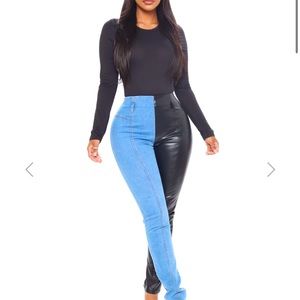 Half Leather Half Denim Jeans 